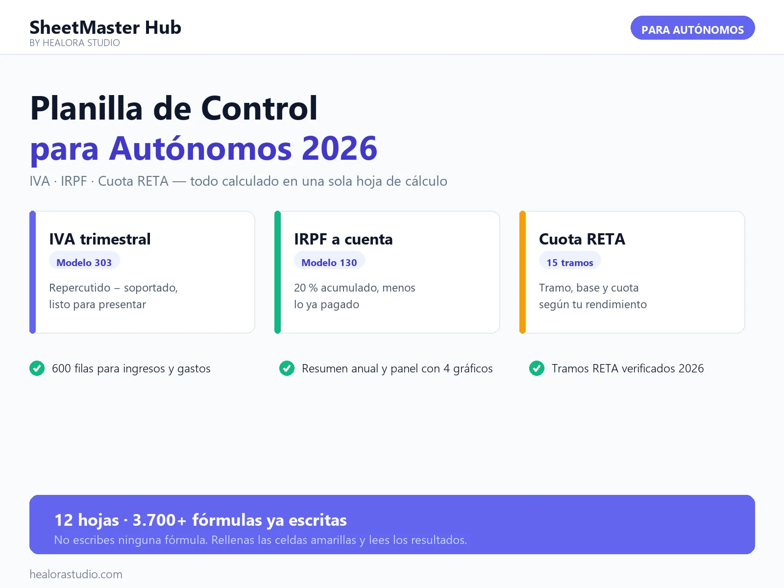 Planilla de Control para Autónomos 2026, en Excel y Google Sheets