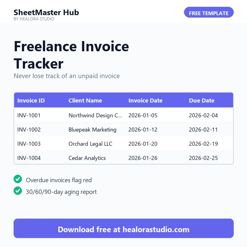 Freelance Invoice Tracker — free Excel and Google Sheets template preview