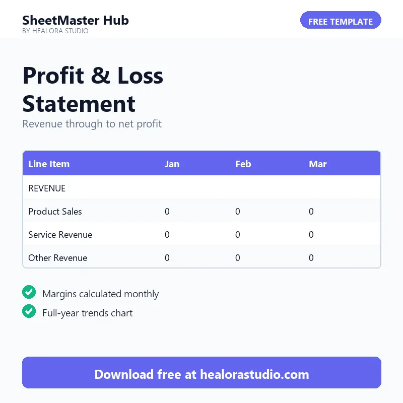 Profit and Loss Statement — free Excel and Google Sheets template preview