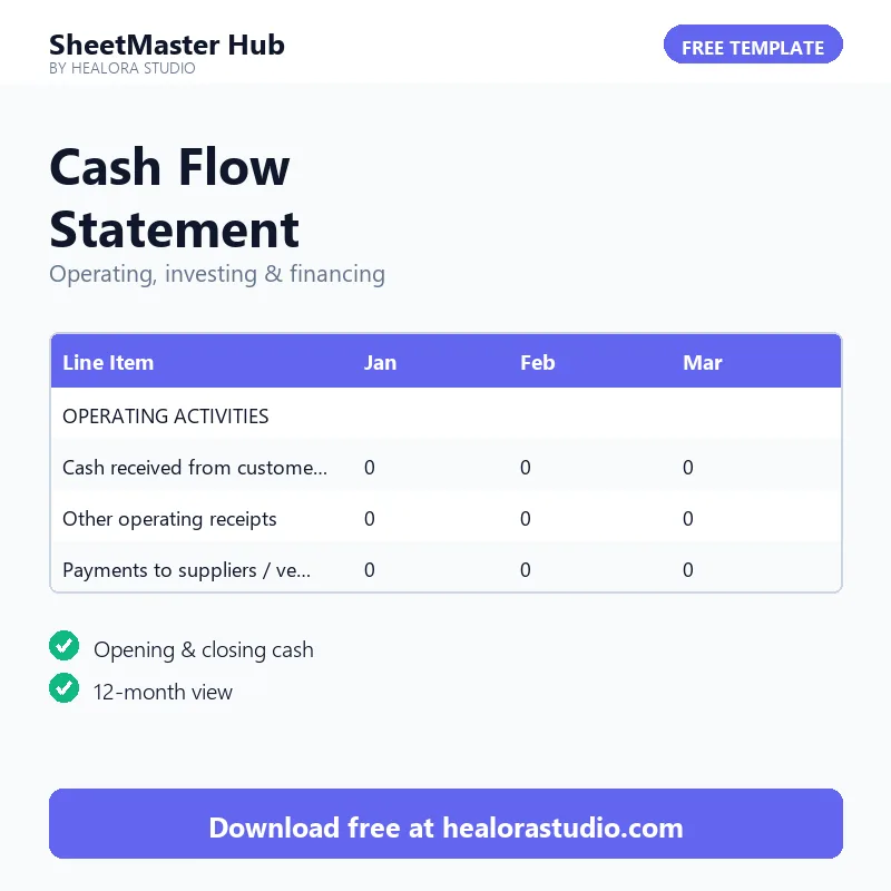 Small Business Cash Flow Statement — free Excel and Google Sheets template preview