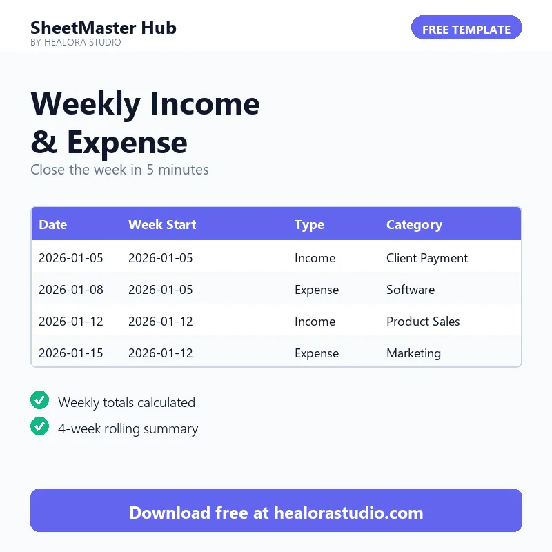 Weekly Income & Expense Tracker — free Excel and Google Sheets template preview
